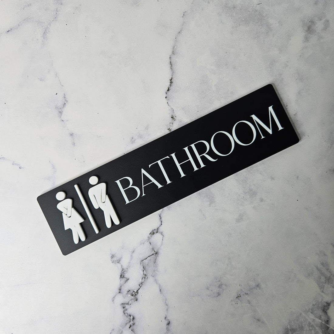 Rectangle Bathroom Sign with Ladies and Men in white on black acrylic