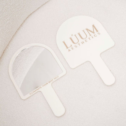 Custom Handheld Mirrors with Logo in Arch Shape &amp; Cream Acrylic with Gold Writing