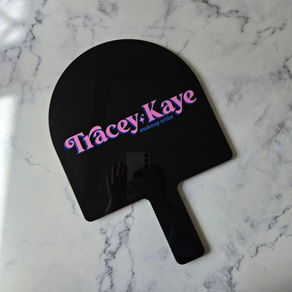 Extra Large Arch Handheld Mirror in Gloss Black with Custom Logo for Tracey Kaye Makeup Artist