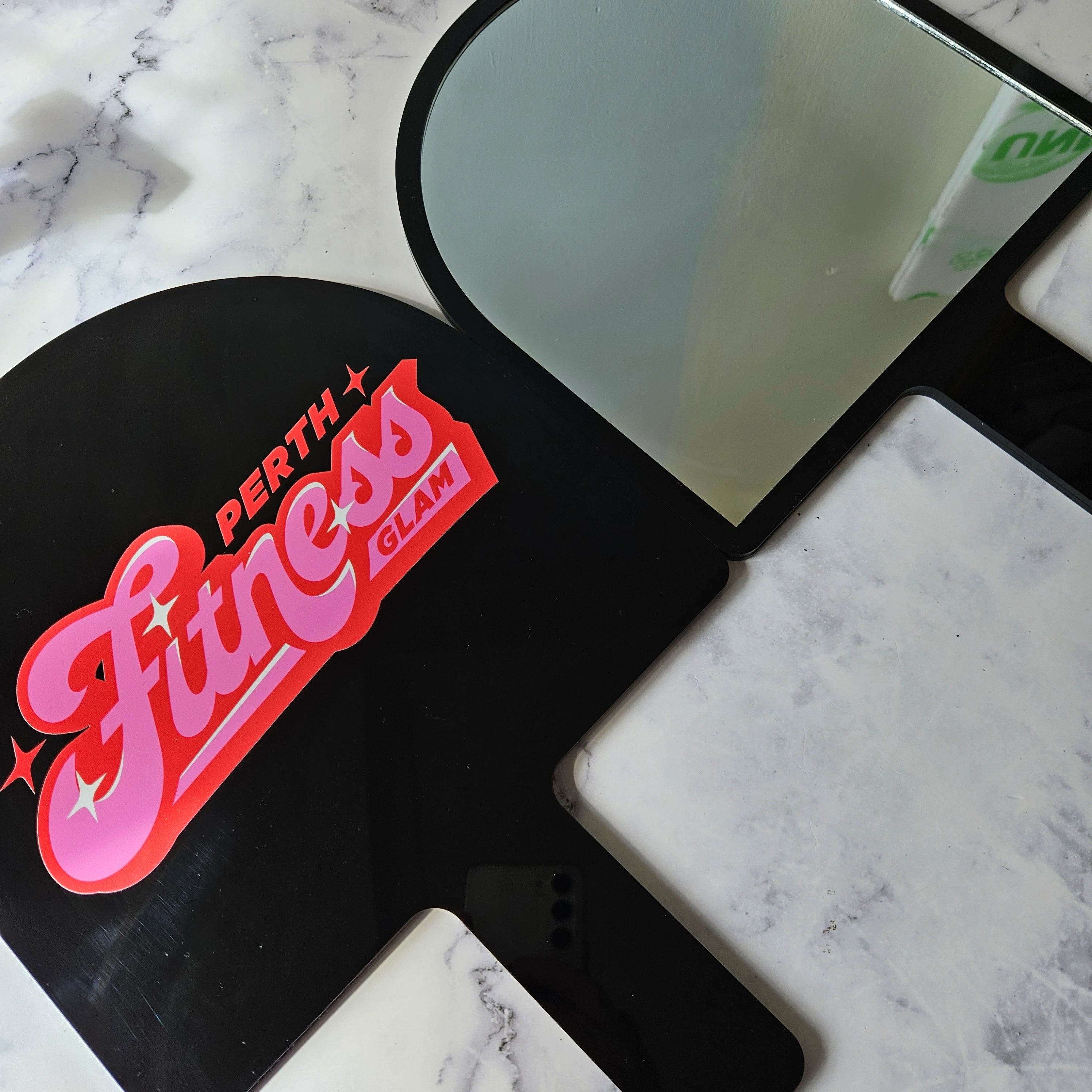 Extra Large Arch Handheld Mirror in Gloss Black with Custom Logo