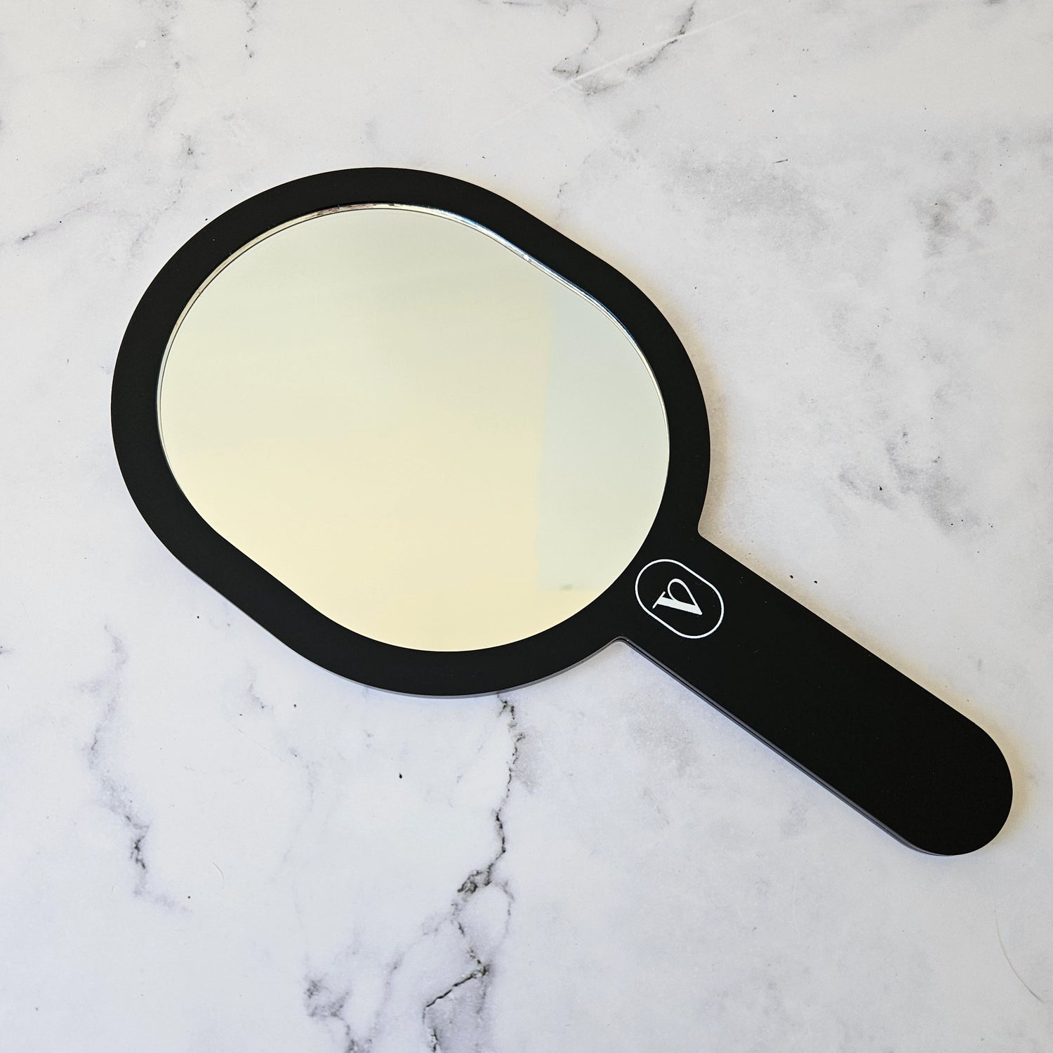 Oval Handheld Mirror with Real Glass in Black Acrylic