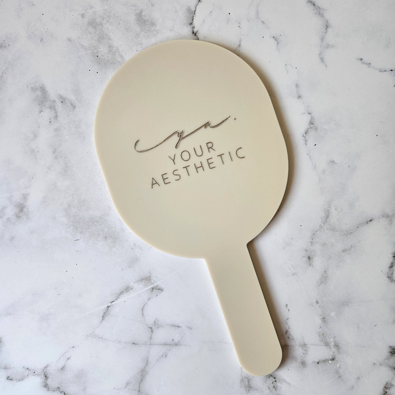 Custom Handheld Mirror with Logo in Oval Shape with Beige Acrylic
