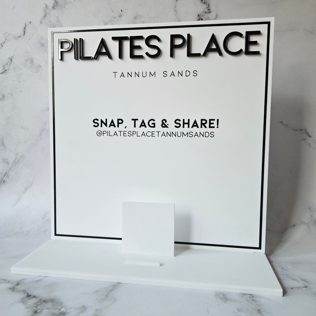 Square Business Card Holder with Logo &amp; QR Code Sign Acrylic White and Black