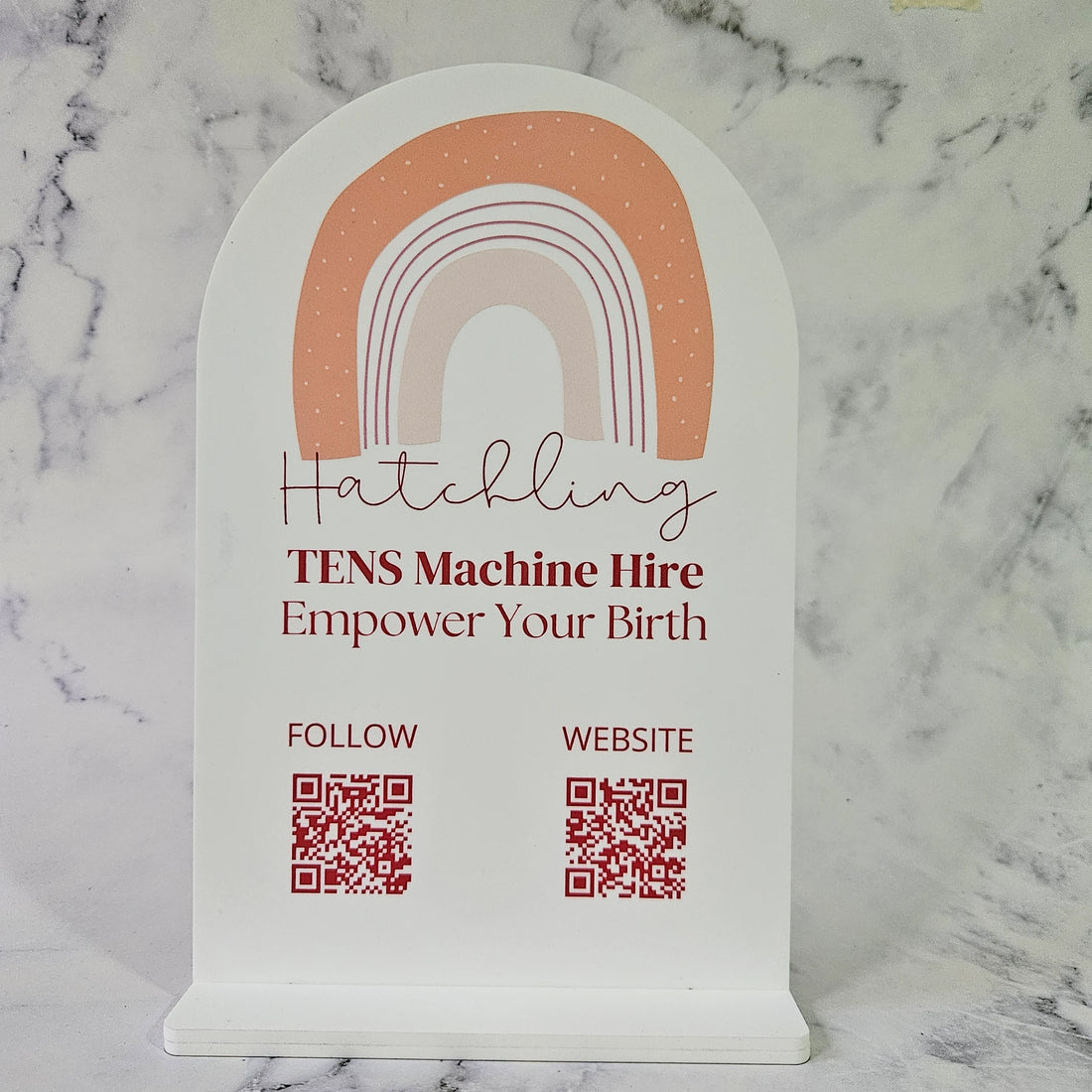 Arch Multi QR Code Sign with Logo, White Acrylic with Custom Printed Colours