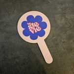 Round Handheld Mirror with UV Printed Logo, Baby Pink Acrylic