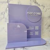 Custom Brochure Holder in Lilac acrylic with White Logo