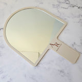 Custom handheld mirror in Beige acrylic & Rose Gold logo