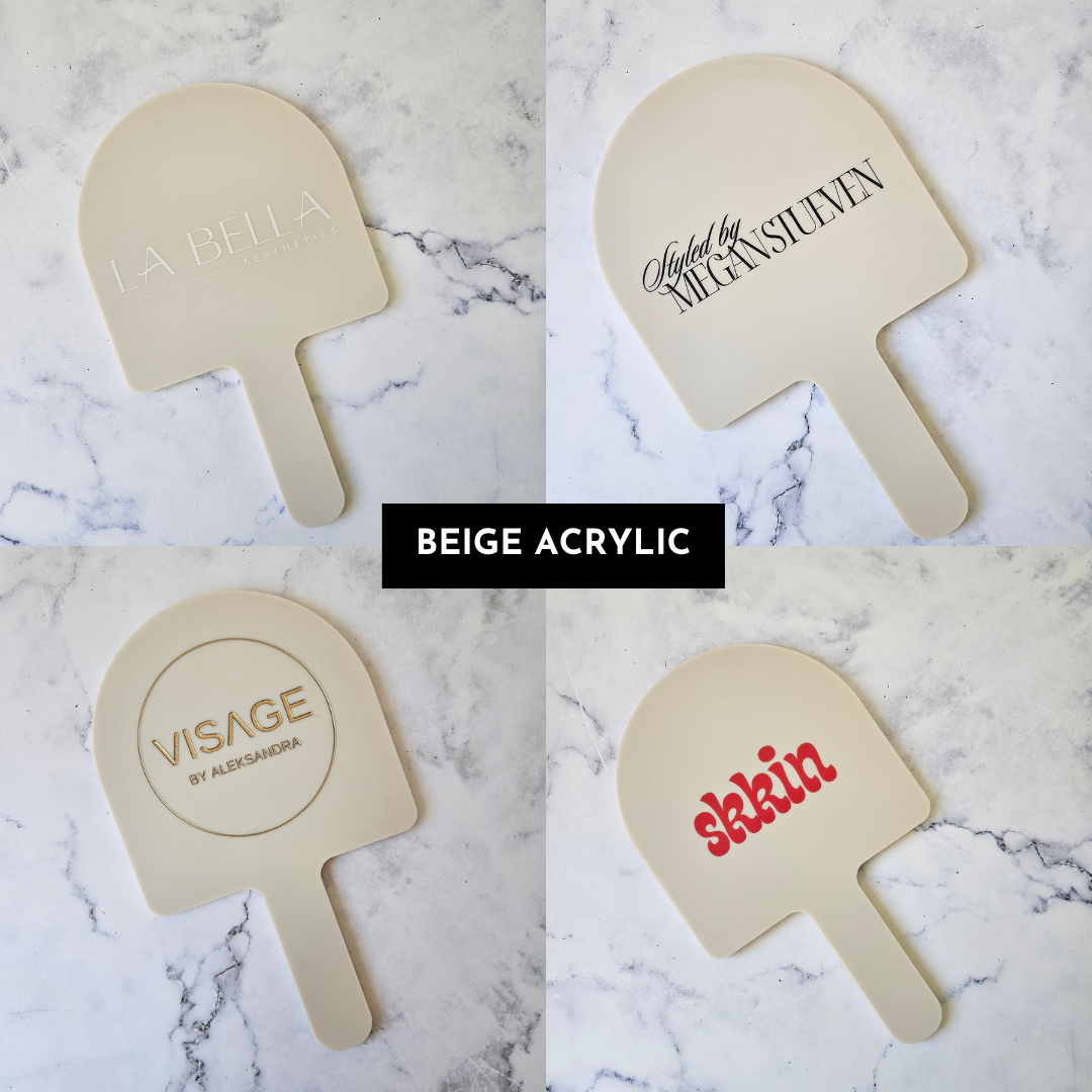 Arch Hand Held Mirrors with Branding in Beige