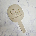 Oval Handheld Mirror with Gold Logo & Nude Acrylic