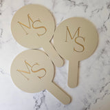 Round Handheld Mirror in Nude Acrylic and Gold Engraved Logo