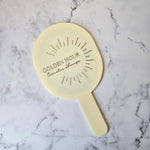 Oval Handheld Mirror in Cream Acrylic and Gold Writing