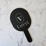 Oval Handheld Mirror in Black Acrylic and White Writing