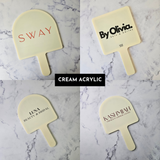 Square & Arch Handheld Mirrors in Cream Acrylic with Logo