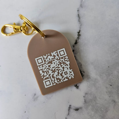 Tall Arch QR Code Keyring with White Writing