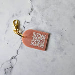 Arch QR Code Keychain in Pink with White Writing