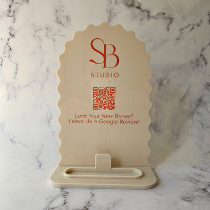 QR Code Stand with Beige Acrylic and Custom Logo Printing