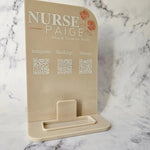 Rectangle QR Code Sign with Rounded Edge in Beige Acrylic with White Text & Custom Colour Logo