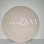 Round Business Sign with gold & white acrylic letters