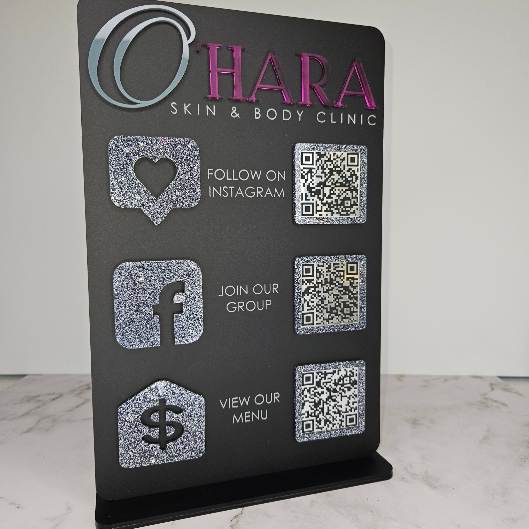 Triple Icon QR Code Sign (black acrylic)