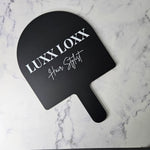 XL Arch Handheld Mirror in black acrylic with White Logo