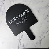 XL Arch Handheld Mirror in black acrylic with White Logo