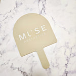 XL Arch Handheld Mirror in Nude acrylic and white logo