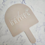 XL Arch Handheld Mirror with White logo in almond/latte acrylic