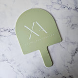 XL Arch Handheld Mirror in Eucalyptus Acrylic with White Writing