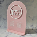 Arch qr code stand in baby pink acrylic