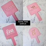 Square Handheld Mirrors with Logo in Pink Acrylic