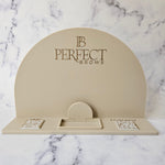 Wide arched QR code sign in nude acrylic with gold engraving