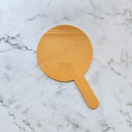 round handheld mirror (gloss pastel orange) with engraved logo