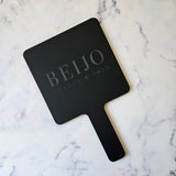 Square Handheld Mirror in Black Acrylic & Engraved Logo