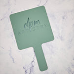 Square Handheld Mirror in Sage Acrylic & Custom Colour Logo